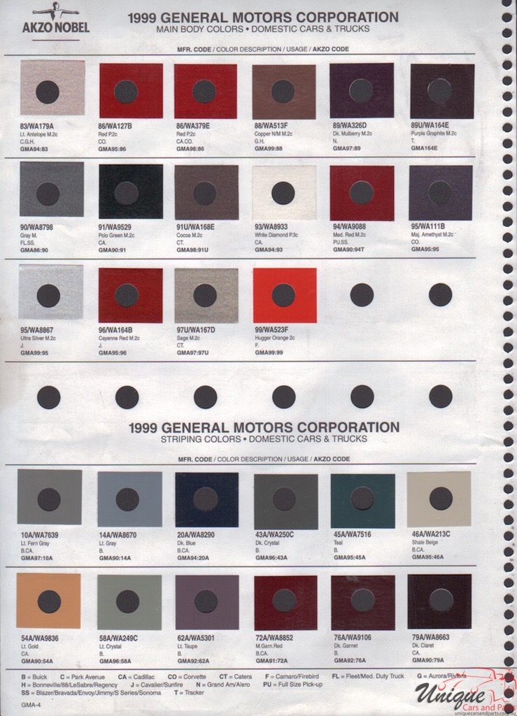1999 General Motors Paint Charts Akzo 4